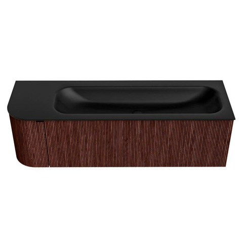 Mondiaz KURVE Badkamermeubelset - 145x46x40cm - 1 lade - 1 deur - wastafel solid surface - rechts - zonder kraangat - Ruby SW1415346