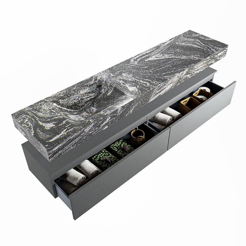 MONDIAZ ALAN - DLUX Badkamermeubelset - 200cm - onderkast - Plata - 2 lades - vrijhangende wastafel - wasbak links - 0 kraangaten - Lava SW808435
