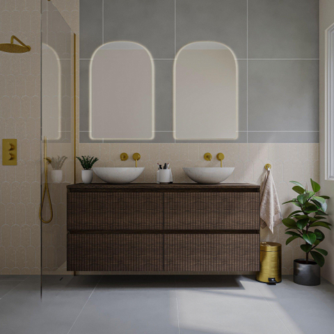 Saniclass Holz Atelier Meuble sous lavabo - 160x45x60cm - 4 tiroirs - Chêne charcoal SW1420811