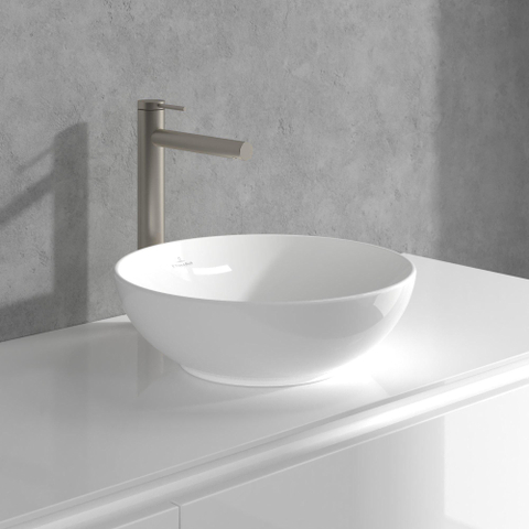 Villeroy & Boch Loop & Friends 1 greeps wastafelkraan verhoogd - zonder waste - Brushed Nickel (rvs) SW974160