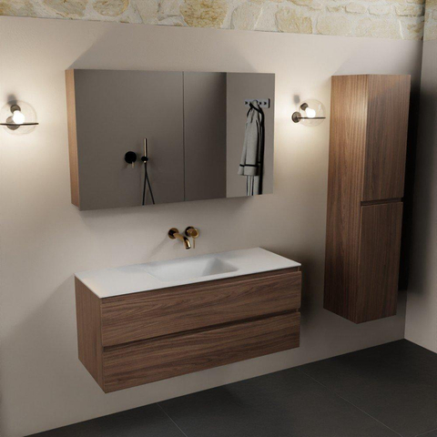 Mondiaz Aivy badmeubelset - 120x45x50cm - 0 kraangaten - 1 wasbak talc Solid surface - Midden - 2 lades - Met spiegelkast - Melamine Mocha SW892455