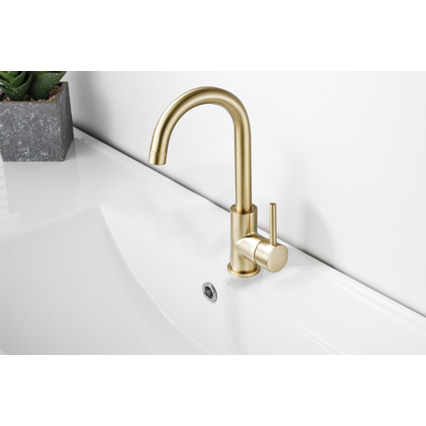 Fortifura Calvi wastafelkraan - hoog - draaibare - uitloop - PVD - geborsteld messing (goud) SW809349