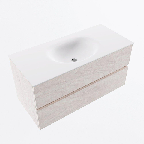 MONDIAZ VICA Ensemble meuble de salle de bains - 100cm - meuble bas contreplaqué - 2 tiroirs - lavabo moon central - 1 trou de robinet - version hauteur 60cm - talc SW1080683