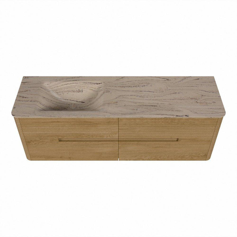 Mondiaz CIRO-DLUX Badkamermeubelset - 150x45x50cm - Solid surface wastafel Arena - 1 wasbak Links - 1 kraangat - 4 lades - Oak SW1531376