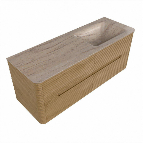 Mondiaz CIRO-DLUX Badkamermeubelset - 130x45x50cm - Solid surface wastafel Saba - 1 wasbak Rechts - zonder kraangaten - 4 lades - Oak SW1531179