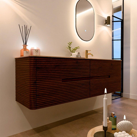 Mondiaz CIRO-DLUX Badkamermeubelset - 160x45x50cm - Solid surface wastafel Saba - 1 wasbak Rechts - 1 kraangat - 4 lades - Ruby SW1531900