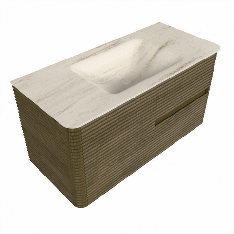 Mondiaz CIRO-DLUX Ensemble de meuble de salle de bains - 100x45x50cm - Plan-vasque Solid surface Meli - 1 vasque centrale - sans trous de robinetterie - 2 tiroirs - Dusk SW1533145
