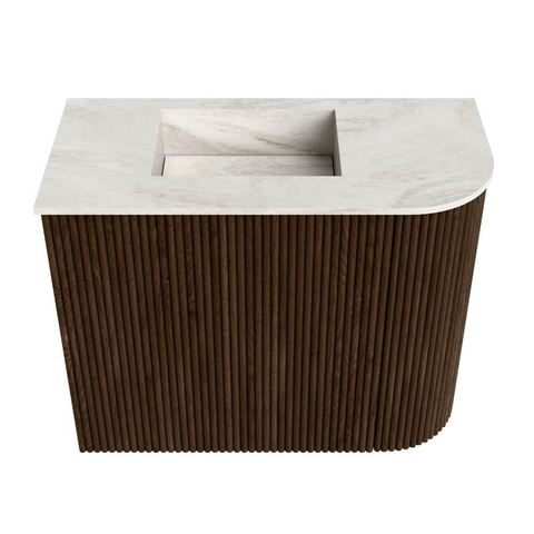 Mondiaz JOYA-DLUX 51.6cm toiletmeubel - ronding rechts kleur Walnut - Wastafel FAYE positie Links 1 kraangat kleur Ostra. SW1422605