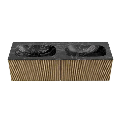 Mondiaz KURVE-DLUX Badkamermeubelset - 150x46x40cm - 2 lade - wastafel solid surface - dubbel - zonder kraangat - Dusk SW1415561