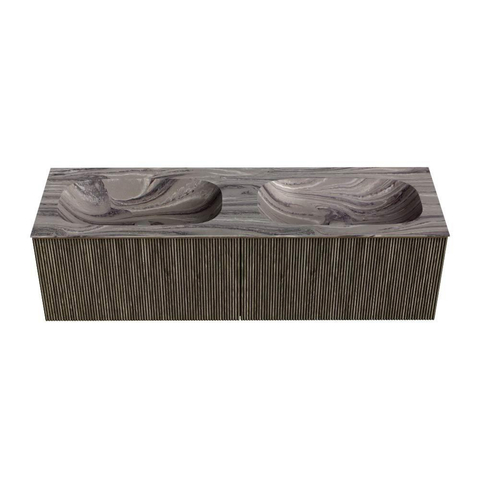 MONDIAZ KURVE-DLUX meuble de salle de bains 150cm couleur Shadow avec 2 tiroirs et 0 porte. Lavabo STOR SMALL Double sans trou de robinet Sombra. SW1433806