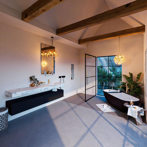 Mondiaz ALAN-DLUX Ensemble de meuble - 200cm - meuble Urban mat - 2 tiroirs - Lavabo Cloud Glace suspendu - vasque Droite - 1 trou de robinet SW805686