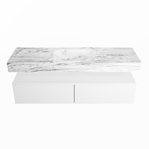 Mondiaz ALAN-DLUX Ensemble de meuble - 150cm - meuble Talc mat - 2 tiroirs - Lavabo Cloud Glace suspendu - vasque Centre - 1 trou de robinet SW805613