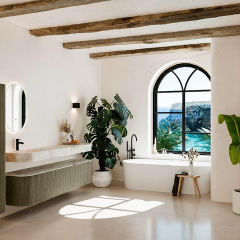 MONDIAZ THOR-DLUX Meuble de salle de bains - 200cm - arrondi gauche + droite - couleur Shadow - 2 tiroirs - 2 portes - Vasque suspendue CLOUD Gauche 1 trou de robinet - couleur Frappe SW1467020