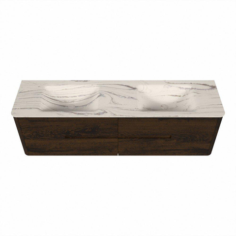 Mondiaz CIRO-DLUX Badkamermeubelset - 170x45x50cm - Solid surface wastafel Nata - 2 wasbak Dubbel - 2 kraangaten - 4 lades - Walnut SW1530617