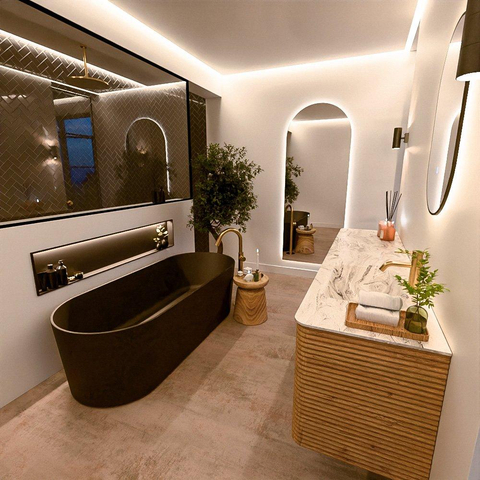 Mondiaz CIRO-DLUX Ensemble de meubles de salle de bains - 190x45x50cm - Vasque en solid surface Glace - 1 lavabo à droite - 1 trou de robinet - 4 tiroirs - Chêne SW1531078