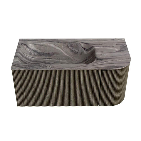 MONDIAZ KURVE-DLUX Meuble de salle de bains 95cm arrondi à droite couleur Shadow avec 1 tiroir et 1 porte. Plan-vasque BIG SMALL gauche sans trou de robinet Sombra. SW1433736