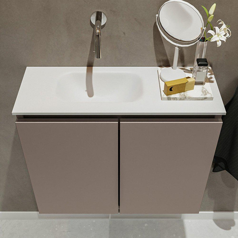 MONDIAZ TURE Toiletmeubel 60x23x50cm met 0 kraangaten 2 deuren smoke mat Wastafel Eden links Solid Surface Wit SW474955
