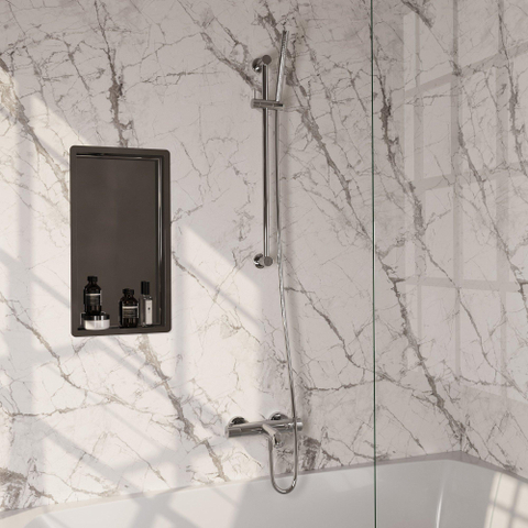 BRAUER Stripe Mitigeur thermostatique pour douche de bain - SET 01 - apparent - barre coulissante - douchette à main - flexible de douche - chrome SW1434717