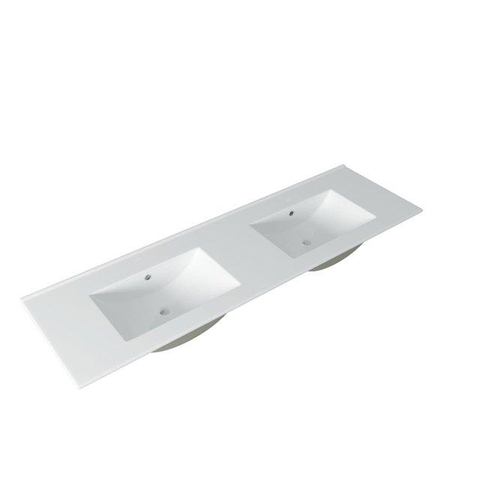 Saniclass Holz Frame Meuble de salle de bain - 140x45x40cm - lavabo en céramique blanc - 2 vasques - sans trous de robinet - 2 tiroirs - Charcoal SW1437759
