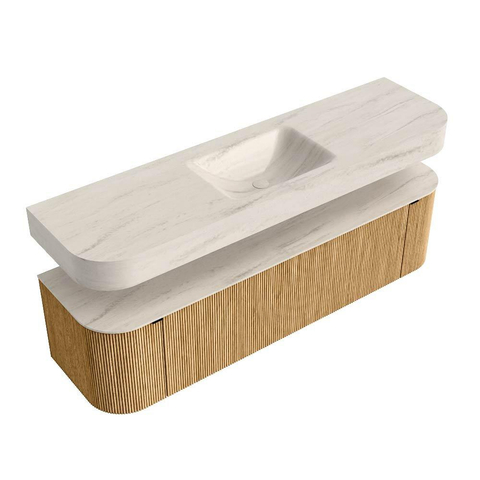 MONDIAZ THOR-DLUX 170cm meuble de salle de bains arrondi gauche + droite couleur Oak avec 1 tiroir et 2 portes. Vasque suspendue CLOUD Milieu 1 trou de robinet couleur Meli. SW1465750