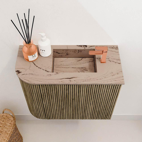 Mondiaz JOYA-DLUX 51.6cm toiletmeubel - ronding links kleur Dusk - Wastafel FAYE positie Rechts 1 kraangat kleur Arena. SW1425762