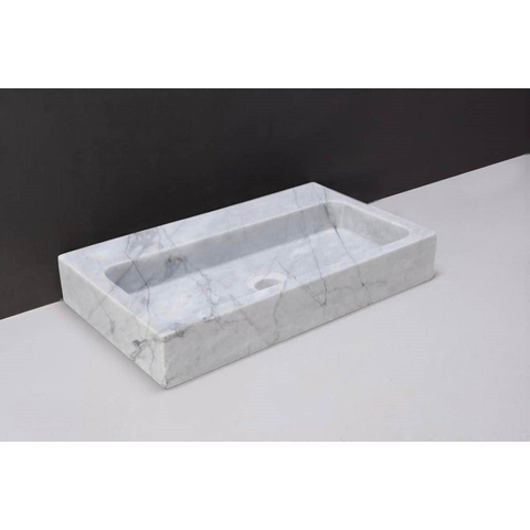 Forzalaqua Taranto wastafel - 50x30x8cm - 1 kraangat - gepolijst carrara (grijs) SW230725