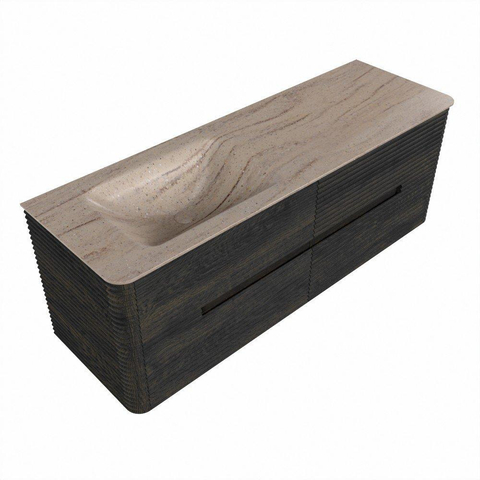 Mondiaz CIRO-DLUX Badkamermeubelset - 140x45x50cm - Solid surface wastafel Saba - 1 wasbak Links - zonder kraangaten - 4 lades - Shadow SW1532706