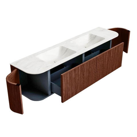 Mondiaz KURVE-DLUX Badkamermeubelset - 180x46x40cm - 2 lade - 2 deuren - wastafel solid surface - dubbel - 2 kraangaten - Ruby SW1415932