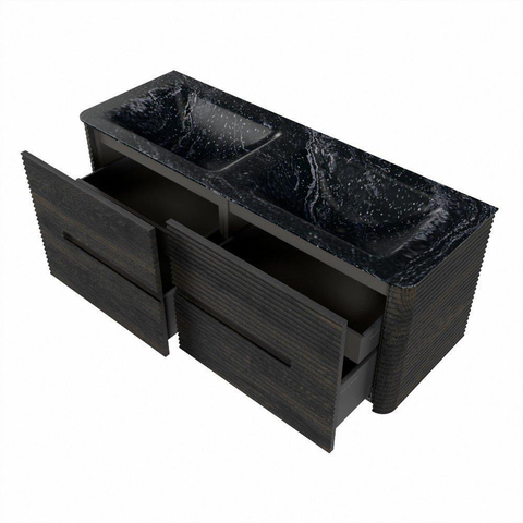 Mondiaz CIRO-DLUX Badkamermeubelset - 130x45x50cm - Solid surface wastafel Lava - 2 wasbak Dubbel - zonder kraangaten - 4 lades - Shadow SW1532275