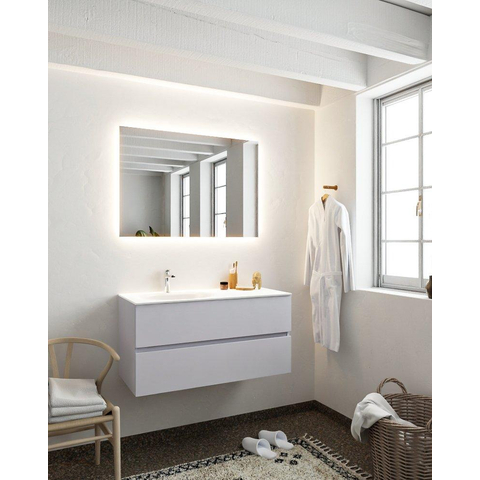 ENSEMBLE DE MEUBLE MONDIAZ VICA - 100cm - 2 tiroirs - lavabo Moon gauche - 1 trou de robinet - solid surface cale SW410436