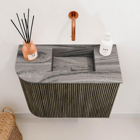 Mondiaz JOYA-DLUX 51.6cm toiletmeubel - ronding links kleur Shadow - Wastafel FAYE positie Rechts Zonder kraangat kleur Sombra. SW1425215