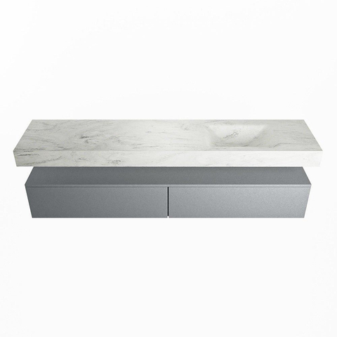 Mondiaz ALAN-DLUX Ensemble de meuble - 200cm - meuble Plata mat - 2 tiroirs - Lavabo Cloud Opalo suspendu - vasque Droite - 0 trous de robinet SW806864