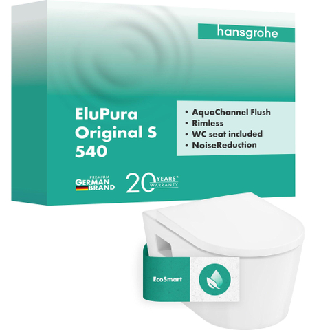 Hansgrohe EluPura Original S hangtoilet – AquaChannel Flush – diepte 54 cm – met zitting – glans wit SW1164949