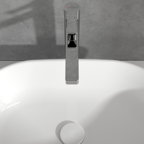 Villeroy & Boch Architectura 1 greeps wastafelkraan verhoogd - met push open afvoergarnituur - hoogglans chroom SW974136