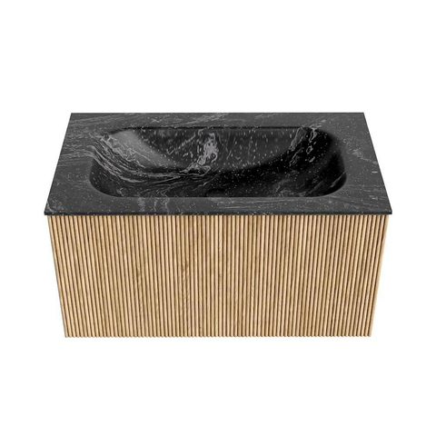 MONDIAZ KURVE-DLUX Meuble de salle de bains 80 cm couleur Oak avec 1 tiroir. Lavabo BIG SMALL central 1 trou de robinet couleur Lava. SW1138148