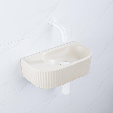 QeramiQ Fuente fonteinset – halfrond – 40x21.5x12 cm – keramiek beige – mat witte kraan – geribbeld SW1233097