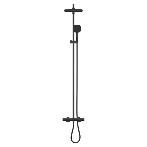 Grohe Tempesta 250 Cube Regendoucheset met badkraan - hoofddouche 25cm - vierkante handdouche - 2 straalsoorten - met thermostaatkraan - matte black (mat zwart) SW1077294