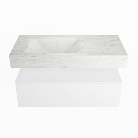 Mondiaz ALAN-DLUX Ensemble de meuble - 100cm - meuble Talc mat - 1 tiroir - Lavabo Cloud Opalo suspendu - vasque Gauche - 0 trous de robinet SW806450
