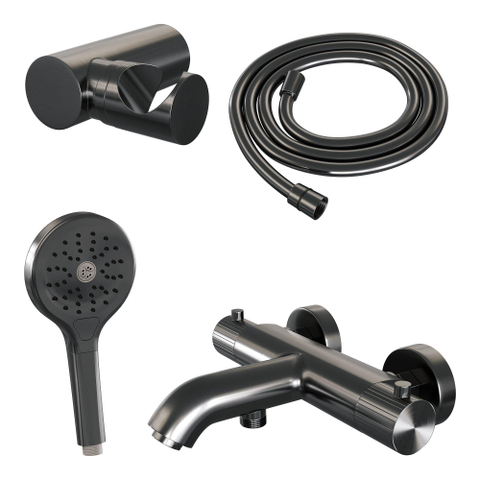 BRAUER Stripe Mitigeur thermostatique douche bain SET 04 - apparent - support mural - douchette 3 positions - flexible de douche - gunmetal brossé PVD SW1434970