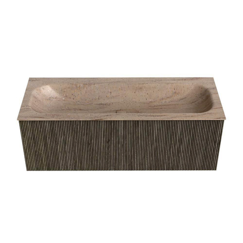 MONDIAZ KURVE-DLUX Meuble de salle de bains 120cm couleur Shadow avec 1 tiroir et 0 porte. Lavabo BIG LARGE au centre sans trou de robinet Saba. SW1433257