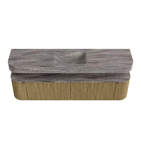 MONDIAZ THOR-DLUX Meuble de salle de bains 190cm arrondi gauche + droite couleur Dusk avec 2 tiroirs et 2 portes. Vasque suspendue CLOUD Milieu sans trou de robinet couleur Oza. SW1466810