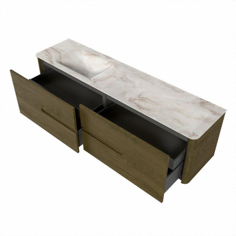 Mondiaz CIRO-DLUX Ensemble meuble de salle de bains - 180x45x50cm - vasque solid surface Frappe - 1 lavabo à gauche - sans trous de robinet - 4 tiroirs - Dusk SW1532847