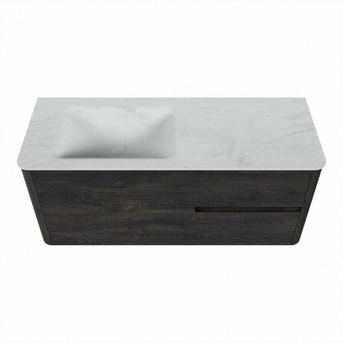 Mondiaz CIRO-DLUX Meuble de salle de bains - 120x45x50cm - Lavabo en solid surface Opalo - 1 vasque à gauche - sans trous de robinet - 2 tiroirs - Shadow SW1532426
