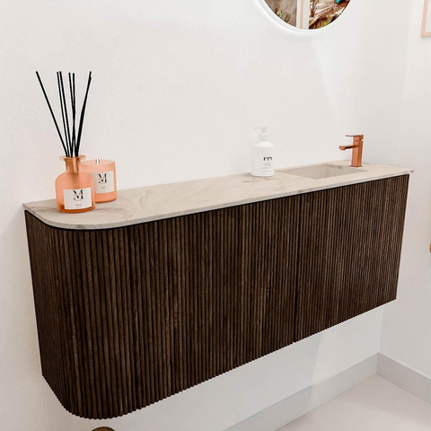 Mondiaz JOYA-DLUX 101.6cm meuble de salle de bains - arrondi gauche couleur Walnut - Vasque FAYE position Droite 1 trou de robinet couleur Frappe. SW1422315