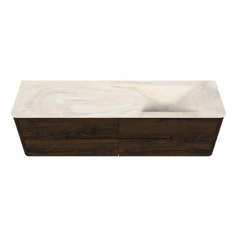 Mondiaz CIRO-DLUX Ensemble de meubles de salle de bains - 170x45x50cm - Vasque en solid surface Ostra - 1 bassin à droite - 1 trou de robinet - 4 tiroirs - Noyer SW1530382