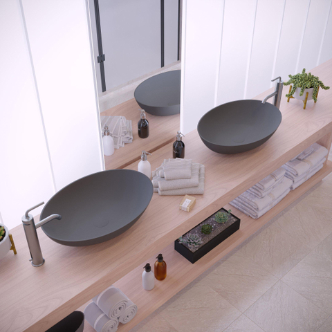 Ideavit Solidthin Wastafel - Vrijstaand - 60x40x14.5cm - Ovaal - solid surface - donker grijs SW85909