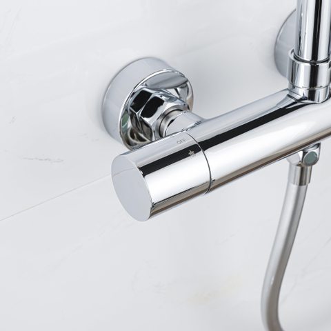 Adema Sparkle 2.0 ensemble de douche pluie – thermostatique – douche de tête Ø 20 cm – douchette 3 jets – barre de douche 110 cm – chrome SW773195