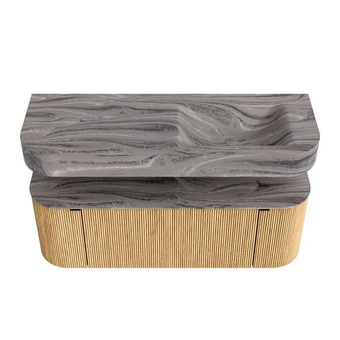 MONDIAZ THOR-DLUX 130cm badmeubel ronding links + rechts kleur Oak met 1 lade en 2 deuren. Vrijhangende wastafel CLOUD Rechts 1 kraangat kleur Sombra. SW1464045