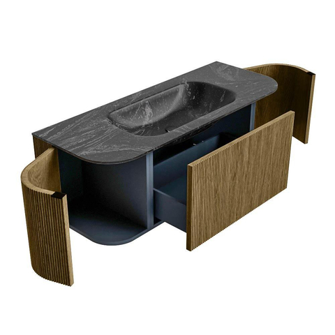 Mondiaz KURVE-DLUX Badkamermeubelset - 120x46x40cm - 1 lade - 2 deuren - wastafel solid surface - midden - 1 kraangat - Dusk SW1415246