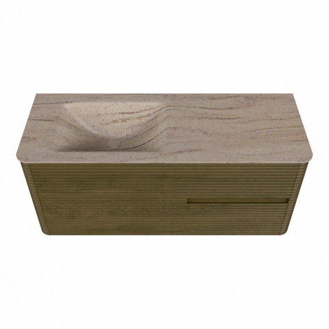 Mondiaz CIRO-DLUX Badkamermeubelset - 120x45x50cm - Solid surface wastafel Saba - 1 wasbak Links - 1 kraangat - 2 lades - Dusk SW1533331